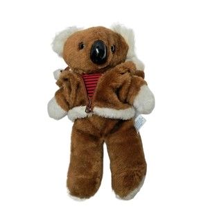 Koala Plush1983 Stuffed Bear Jacket Striped Red Shirt 12” Interpur Vintage VTG